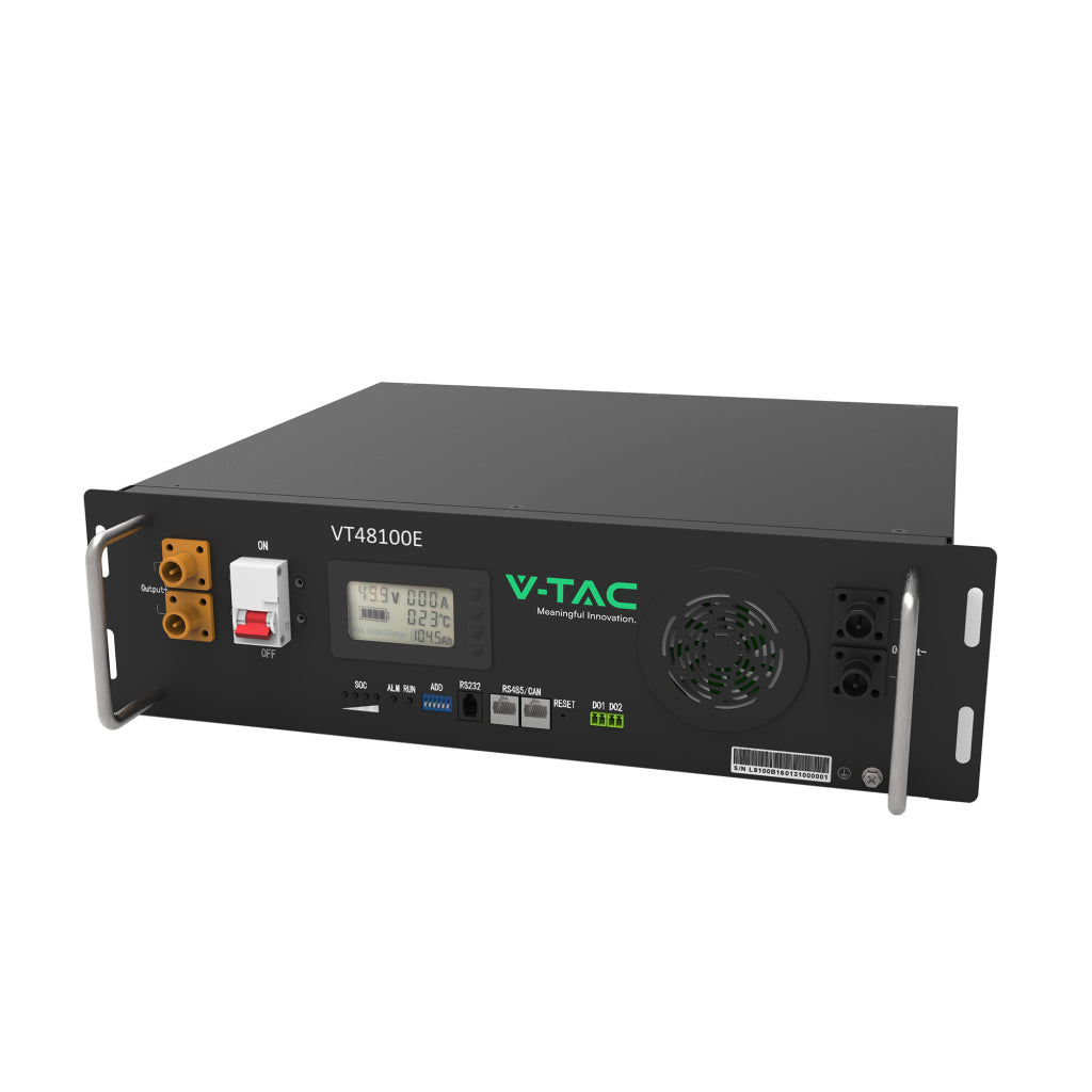 V-TAC Italia Kit Batteria di Accumulo 5.12kWh LiFePO4 BMS Integrato per Inverter Fotovoltaici CEI 0-21 51.2V 100Ah con Modulo Armadio Rack e Copertura V-TAC Italia Kit Batteria di Accumulo 5.12kWh LiFePO4 BMS Integrato per Inverter Fotovoltaici CEI 0-21 51.2V 100Ah con Modulo Armadio Rack e Copertura